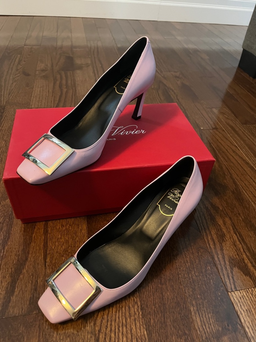 Roger Vivier Pale Pink Buckle Square-Toe Pumps